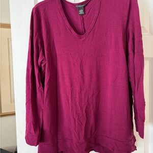 Adrianna Papell Magenta Waffle V-Neck Long Sleeve Top